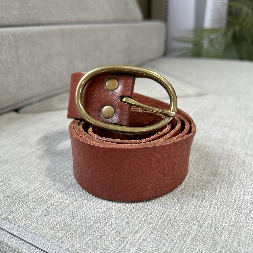Fossil Men’s Leather Belt Oval Brass Buckle Classic in Brown